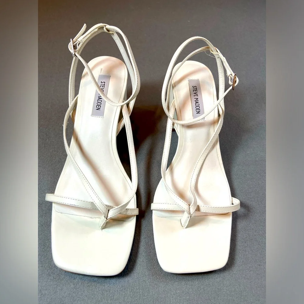 Steve Madden Alaina White Sandals 3” heels Ankle Straps size‎ 10